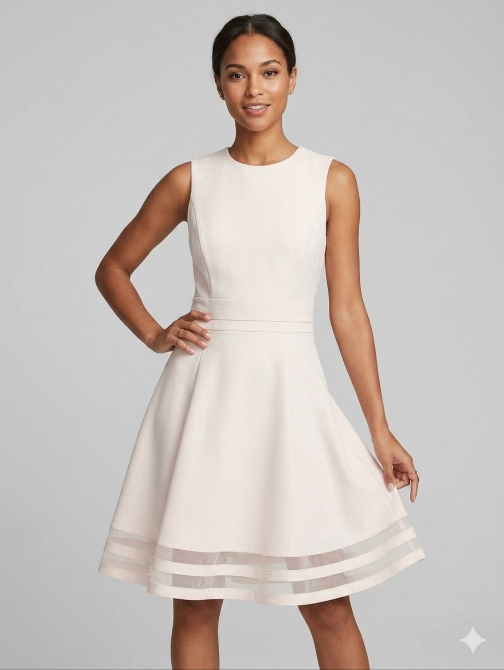 Calvin Klein Blush Pink Illusion Mesh Hem Fit & Flare Dress
